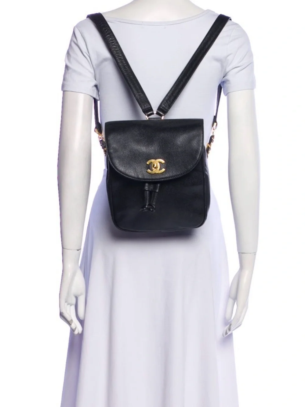 Authentic Chanel Black Caviar Leather Backpack with Gold CC Twist Lock